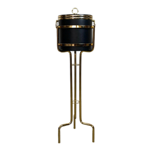 1970’s Hollywood Regency Brass Champagne Ice Bucket Stand With Bucket