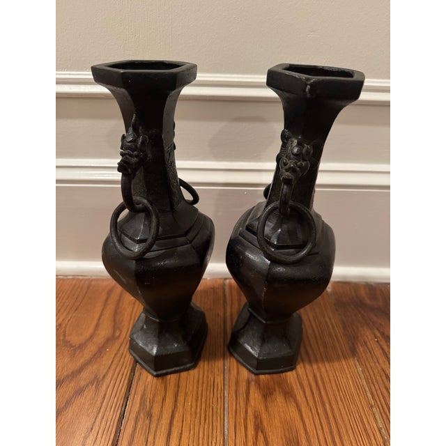 Beautiful pair of bronze iron Archaic Chinese urns Circa 1760