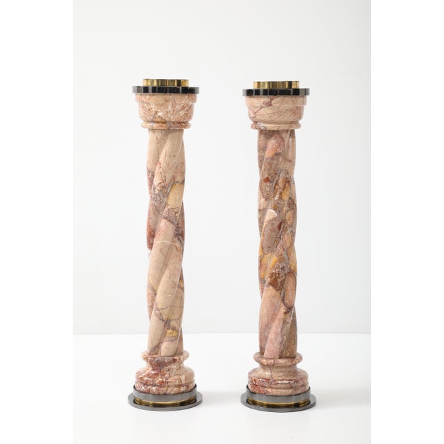 1980's Spiral Marble Steel and Brass Large Candle Holder For Sale - Image 13 of 17