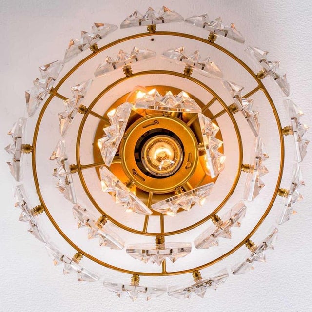 Metal Round Crystal Glass and Brass Flush Mount from Kinkeldey, Germany, 1970s For Sale - Image 7 of 12