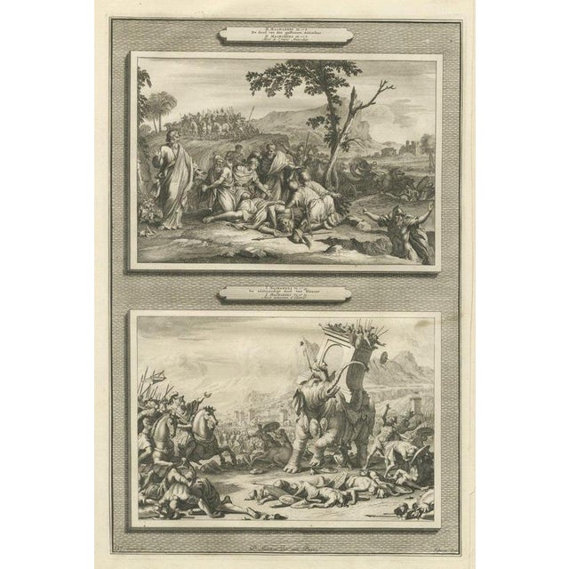 Pieter Mortier, Death of Antiochus and Eleazar Slays the War Elephant, 1700, Engraving For Sale - Image 12 of 12