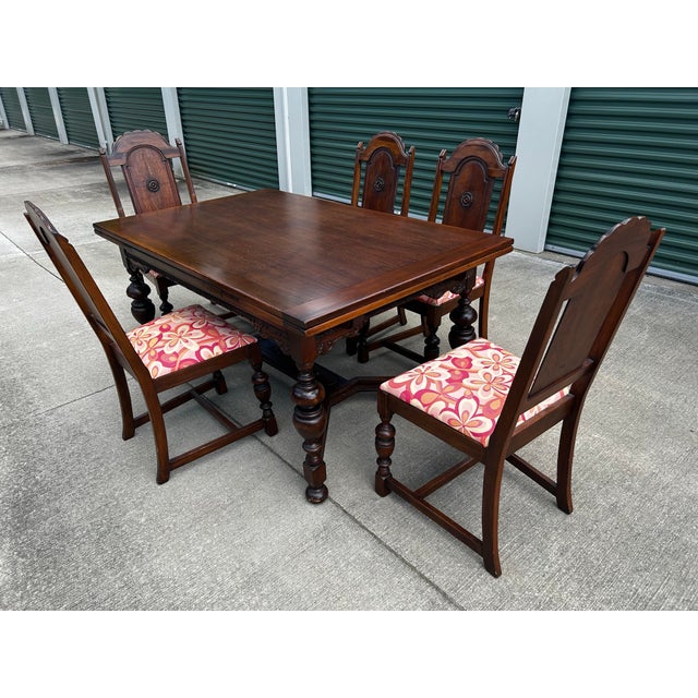 Jacobean Antique Jacobean Style Dining Table and Chairs - Set of 6 For Sale - Image 3 of 12