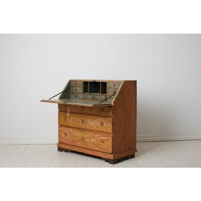 Wood Swedish Folk Art Secretaire in Pine For Sale - Image 7 of 16