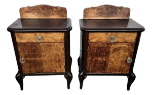 Italian Art Deco Nightstands in Burl Walnut, 1940s, Set of 2