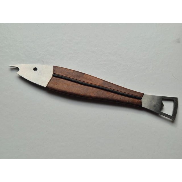 Mid-Century Modern Neptune Fish Bottle Opener in Leather and Steel by Carl Auböck for Amboss Midcentury, 1950s For Sale - Image 3 of 9