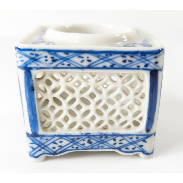 Mid 20th Century Mid-Century Japanese Blue and White Reticulated Potpourri Incense Votive For Sale - Image 5 of 8