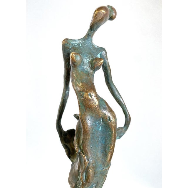 Dancer Patinated Bronze on Grey Marble by Gyunay Aliev For Sale - Image 4 of 5