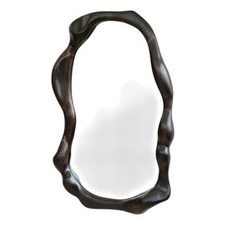Organic Shaped Charred Red Oak Wall Mirror by Alexander Knysch For Sale