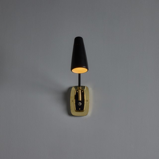 1950s 1950s Stilnovo Perforated Black Metal and Brass Sconce With Stamped Label For Sale - Image 5 of 17