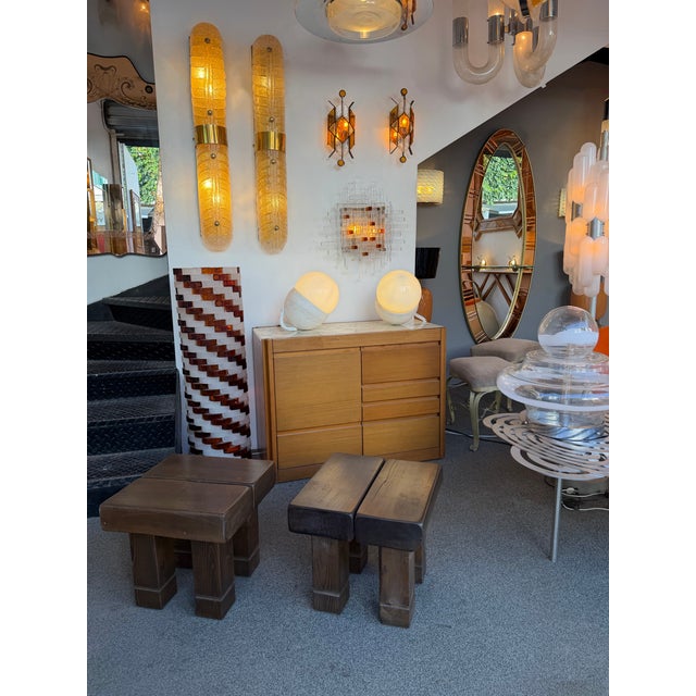 Mid-Century Modern Pair of Massive Wood Stools. Italy, 1960s For Sale - Image 12 of 13