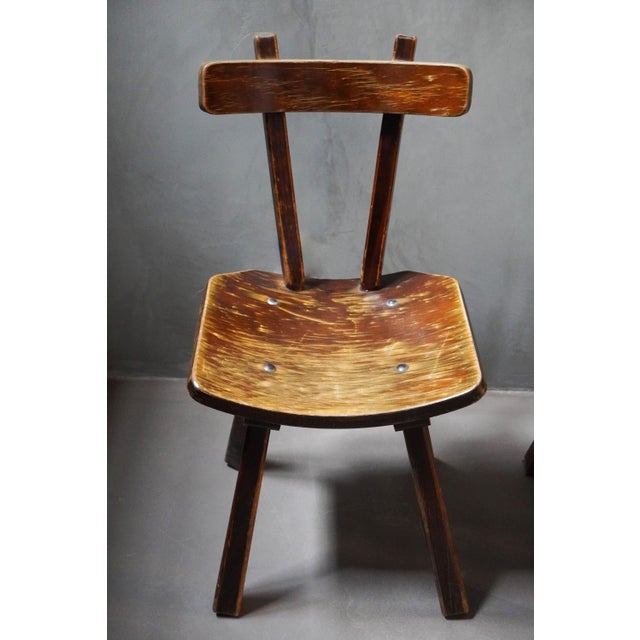 Vintage French Brutalist Wooden Chairs, 1950s, Set of 4 For Sale - Image 14 of 18