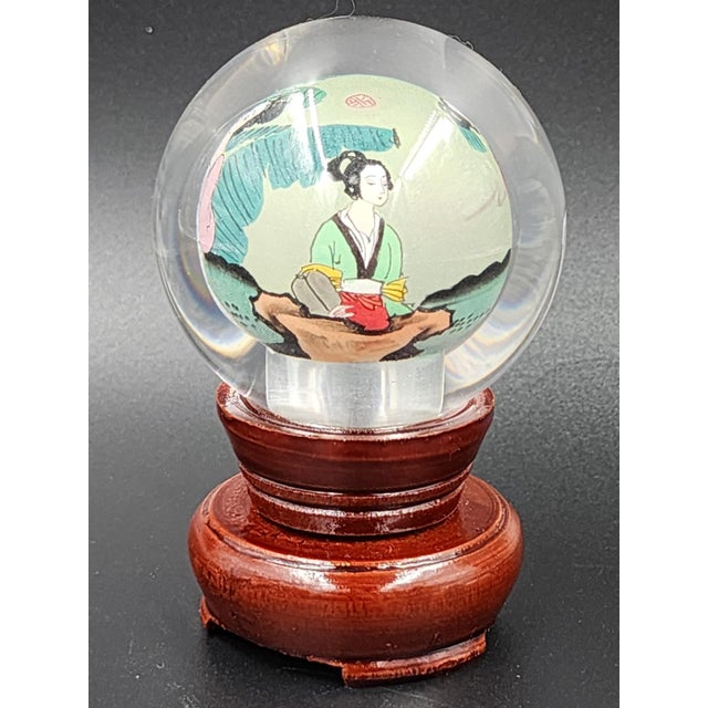 Light Green Vintage Chinese Reverse-Painted Globe With Rotating Stand For Sale - Image 8 of 18
