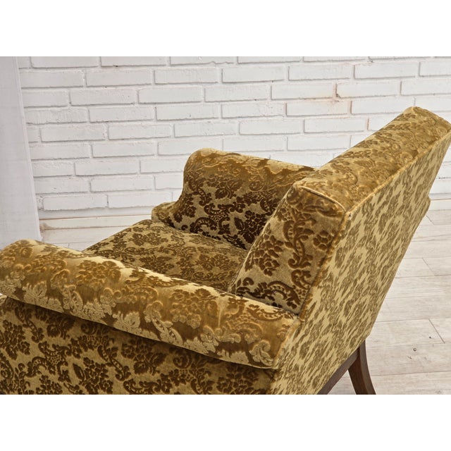 Vintage Danish Carved Oak Lounge Chair with Velour Upholstery, 1960s For Sale - Image 6 of 18
