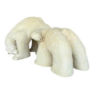 Vintage Boho Monumental Original Studio Pottery Polar Bears - A Pair For Sale