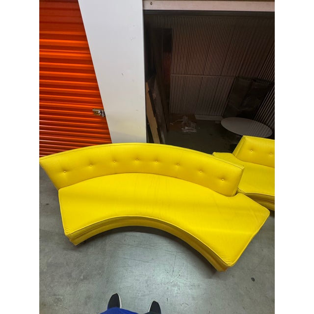 Pair of Jonathan Adler Curved Arc Banquette Sectional — Custom Yellow Upholstery — Mid-Century Revival For Sale - Image 14 of 16