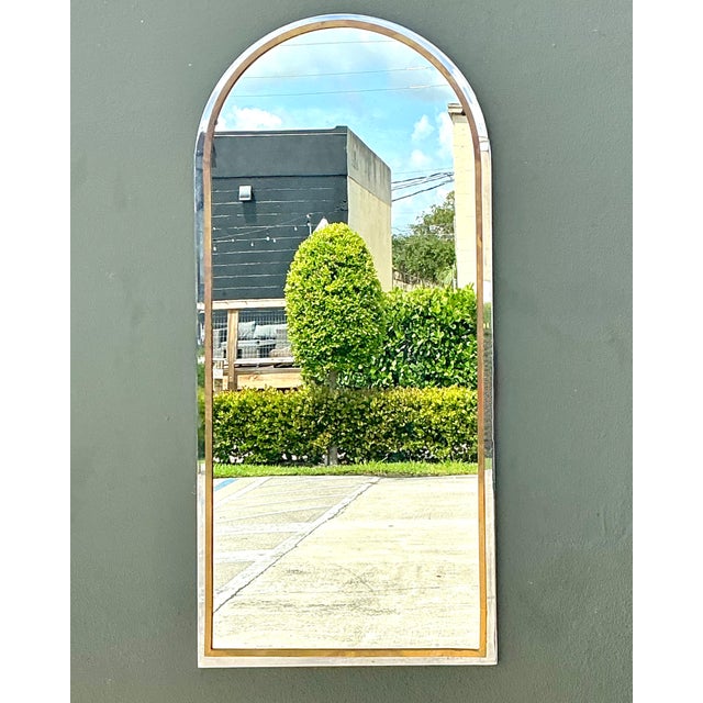Vintage Arched Metal Mirror After Pace For Sale - Image 4 of 12