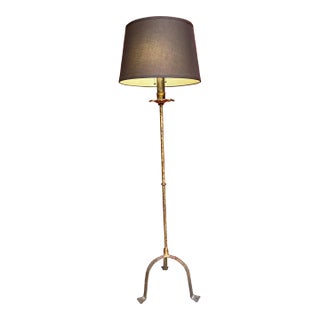 Spanish Gilt Iron Floor Lamp on a Tripod Base For Sale