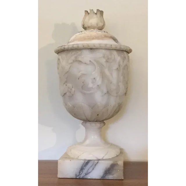 Neoclassical Antique 19th Century Italian Grand Tour Carved Alabaster Marble Vase in the Piranesi Style For Sale - Image 3 of 11