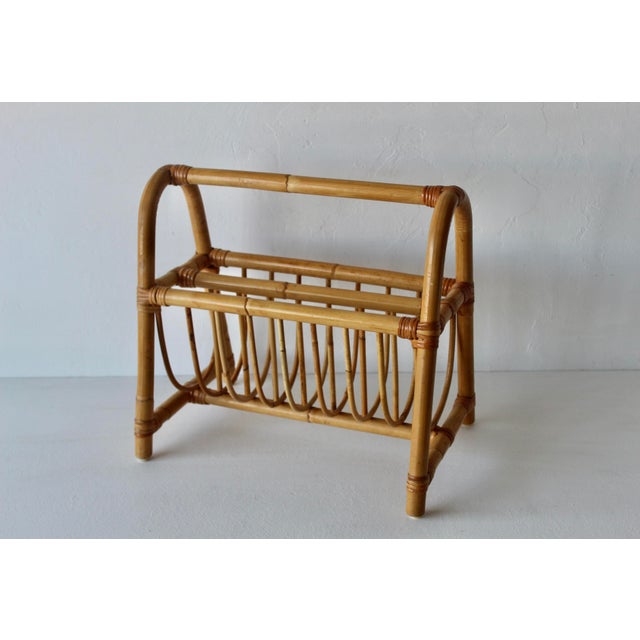 Franco Albini Mid-Century French Style Bentwood Bamboo Rattan Magazine Book Newspaper Rack Caddy Vintage For Sale - Image 4 of 12