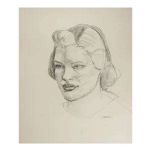 Vintage Mid 20th Century Portrait Drawing of Woman