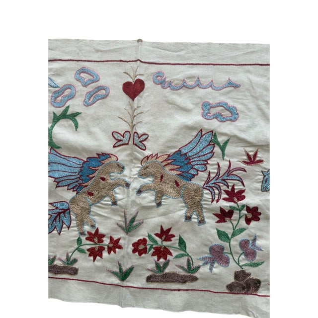 Mid-Century Modern Winged Horse Suzani Wall Hanging For Sale - Image 3 of 7