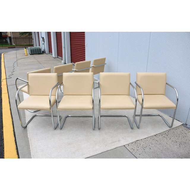 Ludwig Mies Van Der Rohe Brno Tubular Chairs in Beige Leather by Gordon, Set of 8 For Sale - Image 12 of 18
