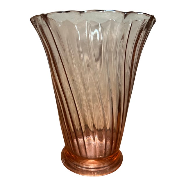 1930s Pink Pedal Swirl Depression Glass Vase by Jeannette For Sale