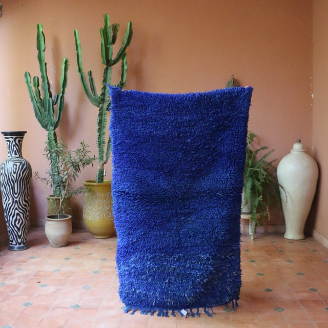 Textile Blue Indigo Moroccan Rug - 3'3" X 5'6" Ft For Sale - Image 7 of 9