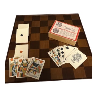 Vintage Colonial Williamsburg Wooden Gaming Board Ap-127 Wooden Checkers & Cards For Sale