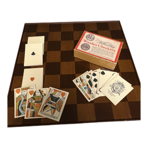 Vintage Colonial Williamsburg Wooden Gaming Board Ap-127 Wooden Checkers & Cards
