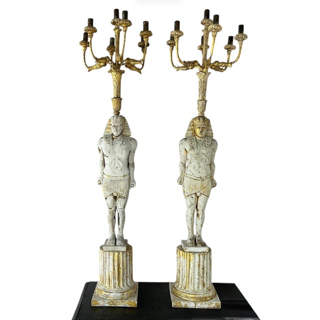 Monumental Egyptian Revival Giltwood Torchères, 19th Century, France For Sale - Image 13 of 14