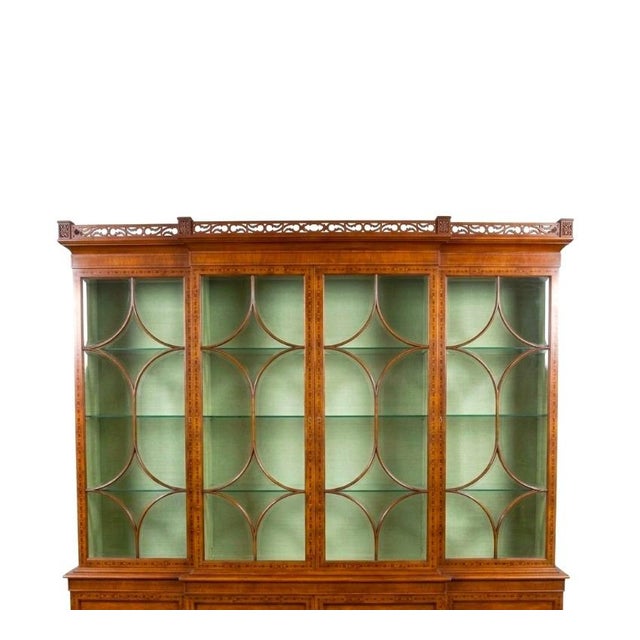 Traditional Impressive Early 20th Century George III Style Inlaid Walnut Breakfront Cabinet For Sale - Image 3 of 8
