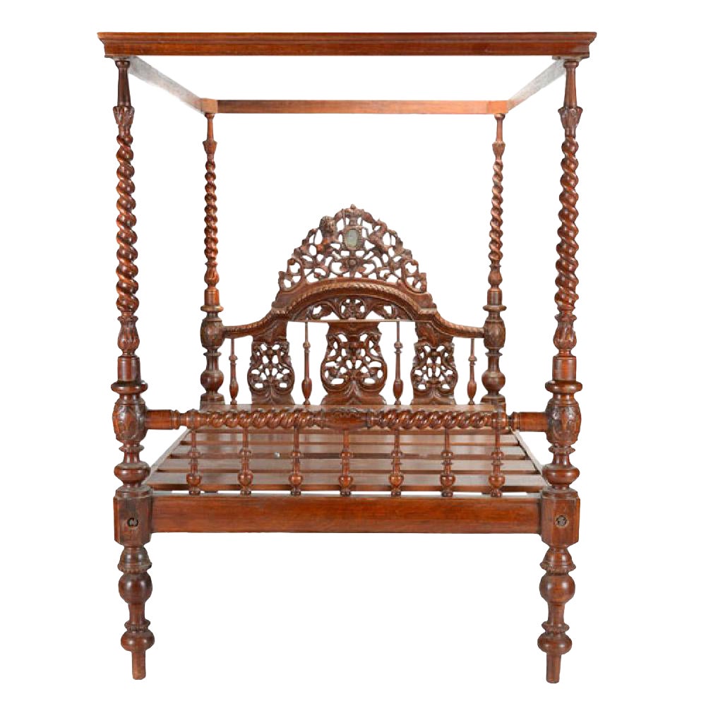 Ornate Anglo Indian Carved Canopy Bed Chairish