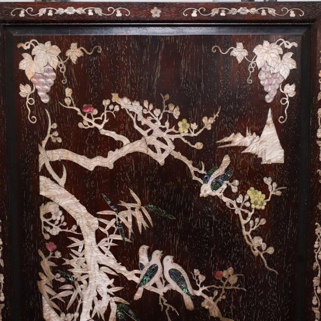 Wood Vintage Chinese Zitan Wood Wall Panel Set | Mother-of-Pearl Inlaid Plum Blossom Motif For Sale - Image 7 of 9