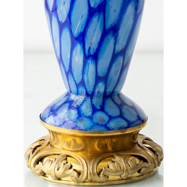 Art Deco Bohemian Blue Art Glass Table Lamp with Cast Brass Base.Czechoslovakia, 1920s For Sale - Image 6 of 18
