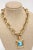 Vintage Givenchy Brass Chain and Link Necklace With Turquoise Glass Pendant Medallion For Sale In Miami - Image 6 of 8