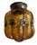 A great mid-century modern light! Amber crackle glass with fabulous gold painted flowers on decorative metal. From...