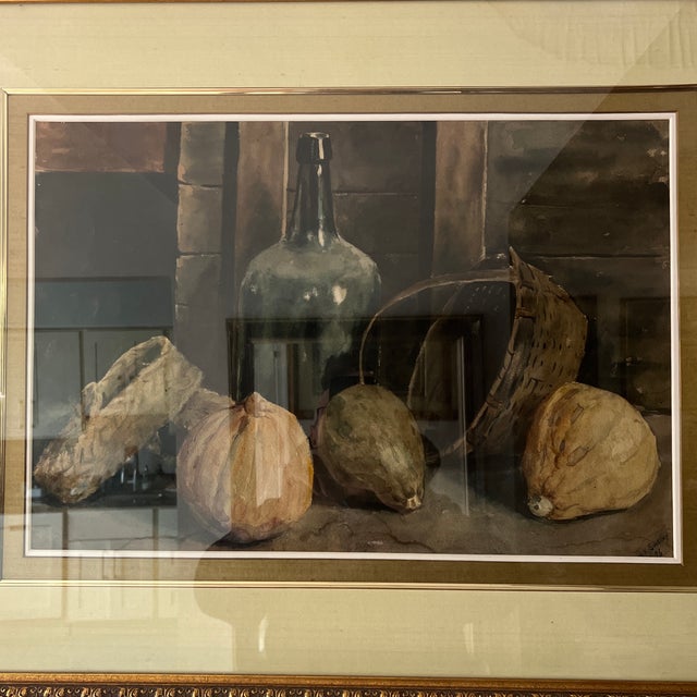 Watercolour farmers basket framed signed