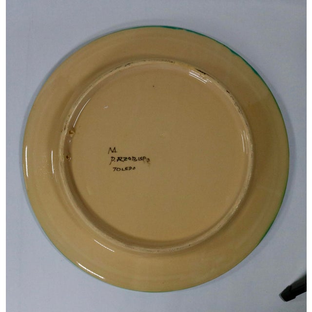 Teal Vintage Large Spanish Majolica Deer Charger Toledo Spain For Sale - Image 8 of 11