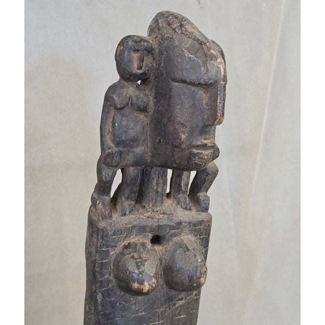 Wood Vintage African Dogon Carved Figural Doorway Latch on a Custom Metal Stand For Sale - Image 7 of 12