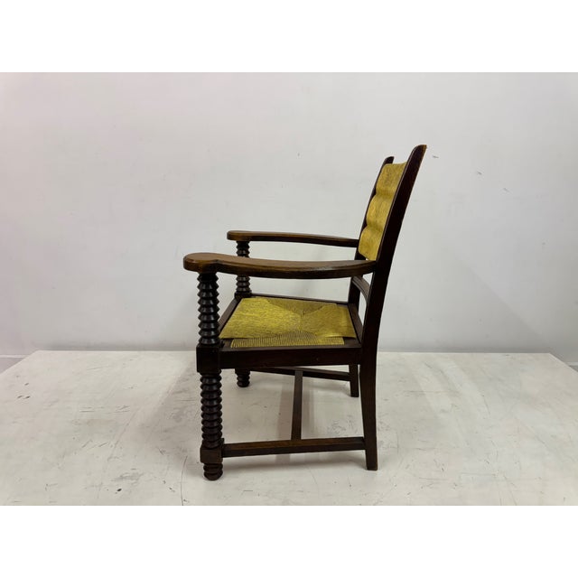French Oak and Rush Armchair attributed to Charles Dudouyt, 1940s For Sale - Image 12 of 17