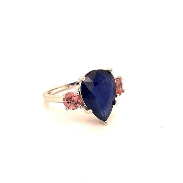 Blue Natural Sapphire Diamond Ring 7 14k W Gold 6.16 TCW Certified For Sale - Image 8 of 12