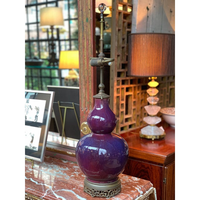 Metal 1930s Chinese Ceramic Gourd Vase Table Lamp For Sale - Image 7 of 17