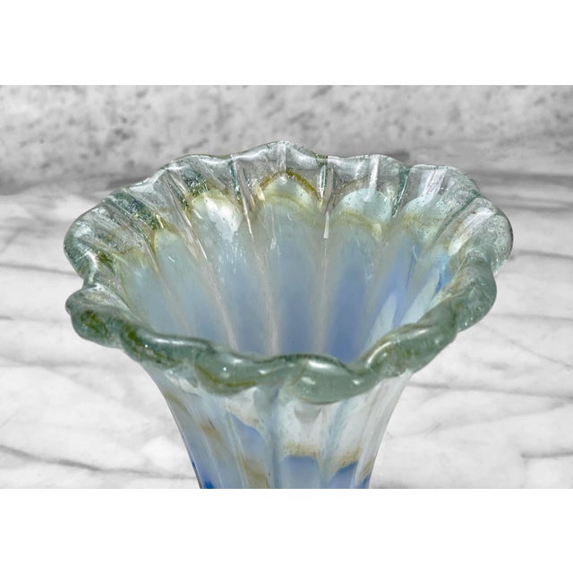 Vintage Italian Murano Blue Blown Art Glass Flared Vase For Sale - Image 4 of 9