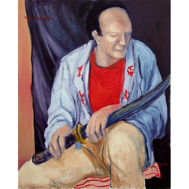 Vintage Mid Century Modern Figurative -- Seated Samurai Original Oil on Canvas A quiet mood of this warrior is captured by...