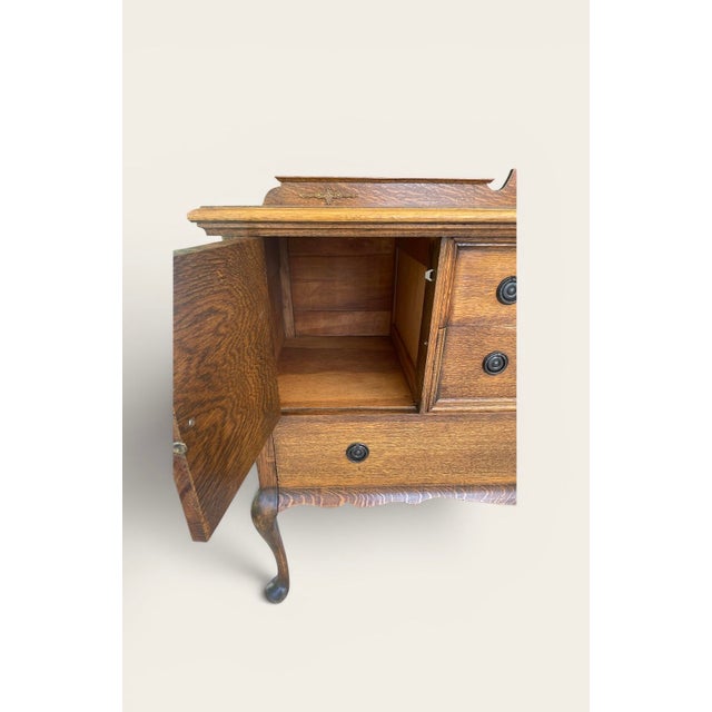 Wood Antique Tiger Oak Buffet Entryway Console For Sale - Image 7 of 11