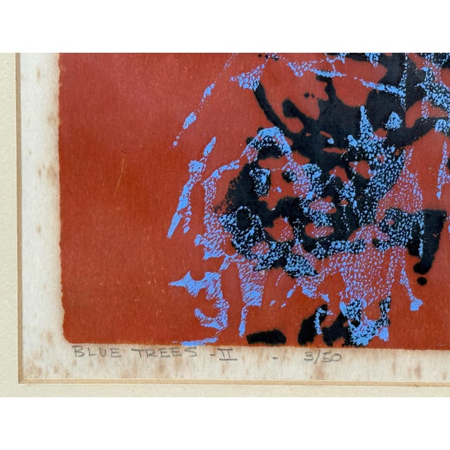 1970s Vintage Abstract Expressionist William Ross Abrams Blue Trees II Abstract Color Lithograph For Sale - Image 5 of 8