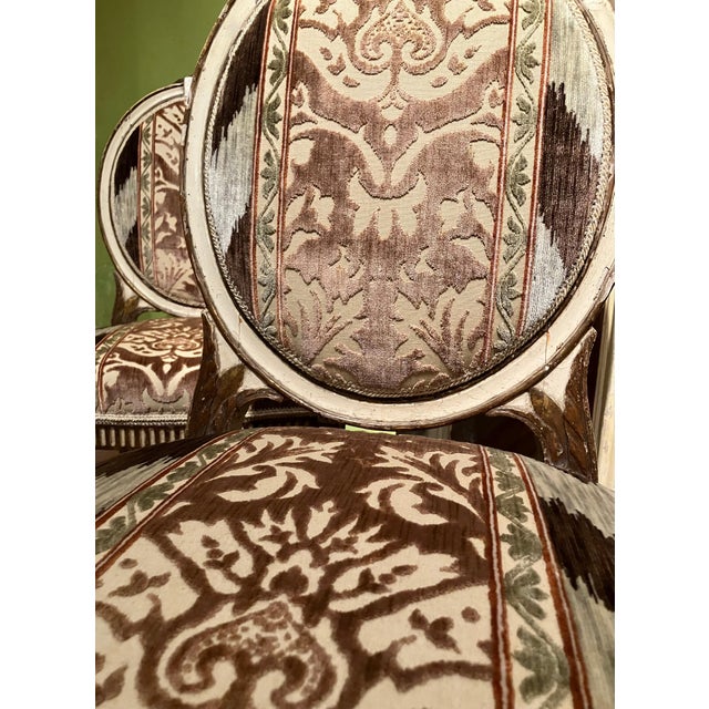 2000 - 2009 18th Century Italian Louis XVI Ivory Lacquer, Gilt and Ikat Damask Chairs, Set of 2 For Sale - Image 5 of 12