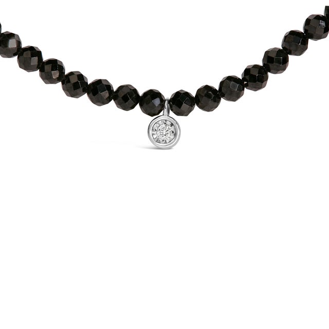 Contemporary Sterling Silver Diamond Accent Black Spinel Bead Station Necklace For Sale - Image 3 of 4