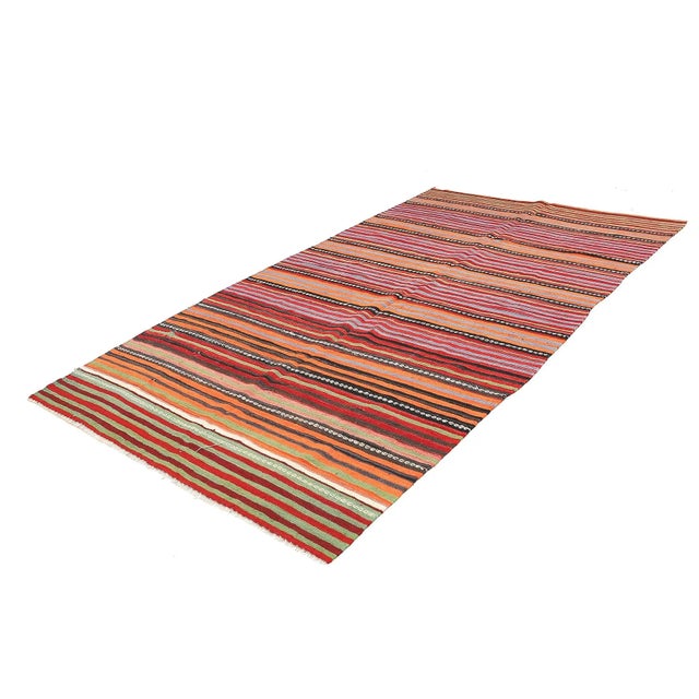 Traditional Mid 20th Century Vintage Turkish Striped Kilim Rug For Sale - Image 3 of 7